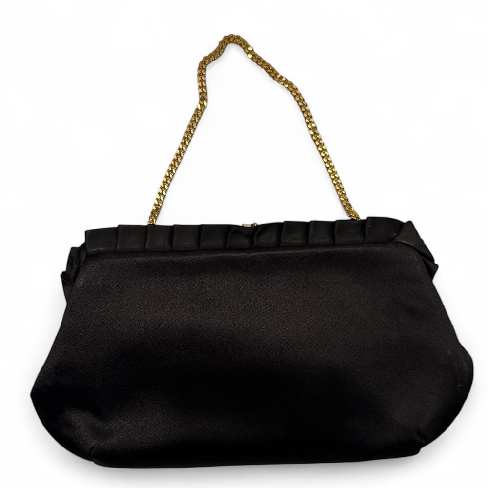 Vintage Black Satin Ruffle Edge Clutch